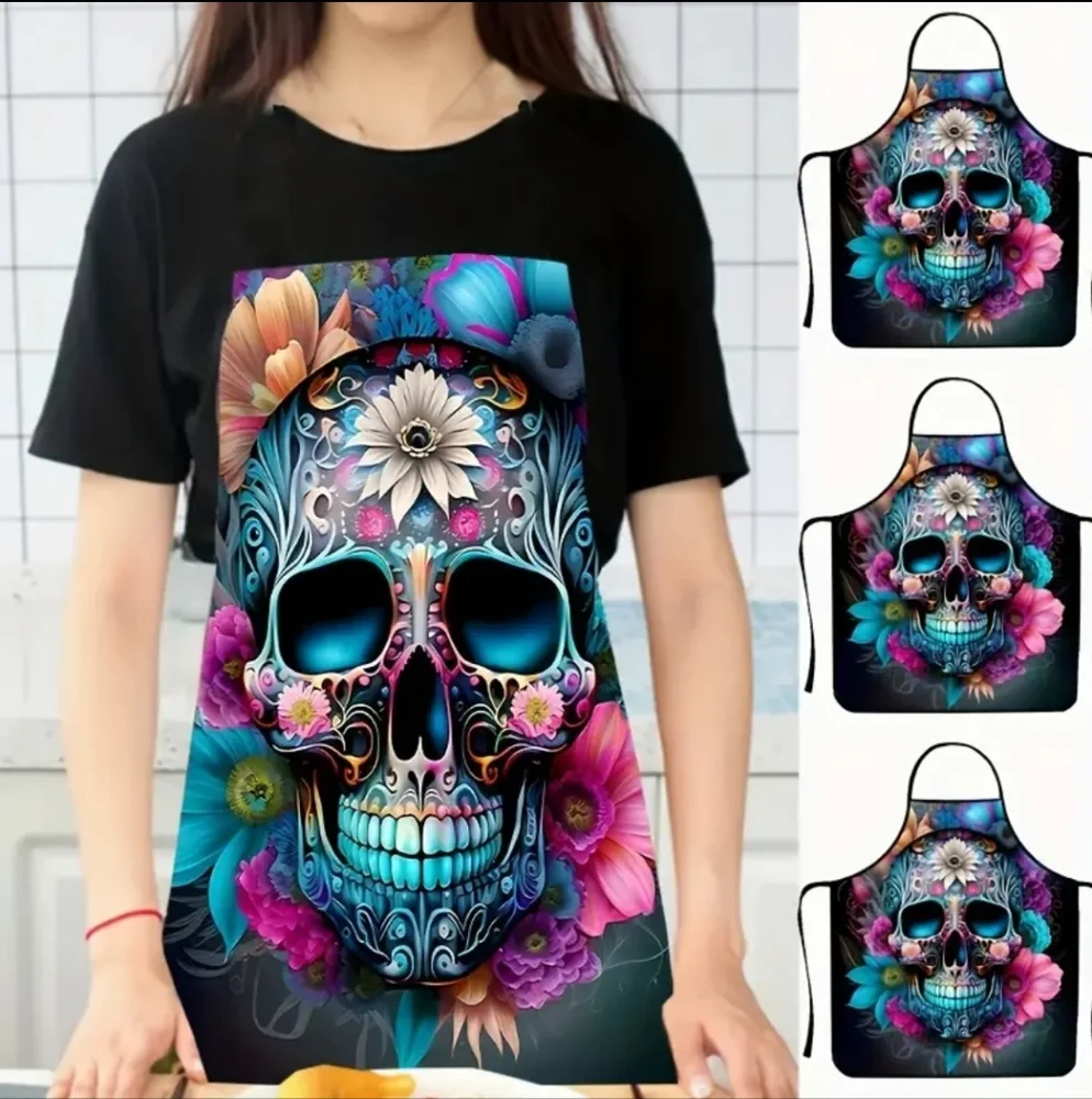 Flowers Skull Apron, Grill Cookout